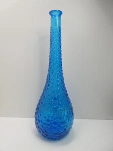 ITALIAN MID CENTURY VINTAGE BLUE DIMPLED GENIE BOTTLE DECANTER EMPOLI ART GLASS - Picture 1 of 5