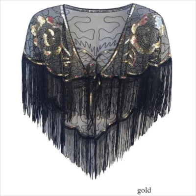 Ladies Flower Sequin Shawl Lace Up Tassel Sheer Wrap Evening Dress Cape Party - Image 1 of 4