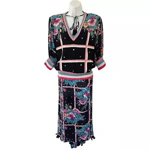 80er Diane Freis Rock & Pullover Bluse Blumen Polka Dot Karo Rosa Plissee Vintage - Bild 1 von 12