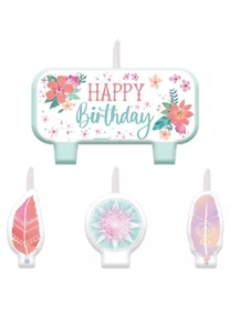Free Spirit Birthday Candle Set 1 Large 3.5in x 2 in and 3 Small 1.25 x 1.5 in. - Picture 1 of 4