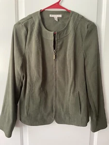JM Collection Faux Suede Olive Green Lightweight Jacket Petite sz 6p Full Zip - Picture 1 of 5