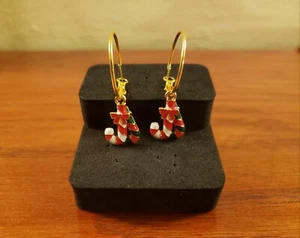 Pendientes Navidad Bastón de Caramelo Tono Dorado Rojo Blanco Y Verde Aro Cuelga Nuevo - Imagen 1 de 4