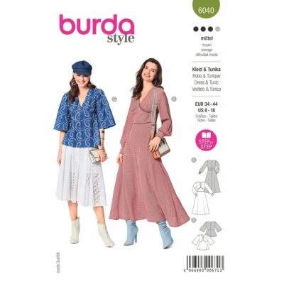 BURDA 6040 DRESS TUNIC Misses Sewing Pattern Sizes 8 - 18 Skill AVERAGE - Image 1 of 4