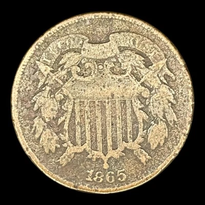 1864 Two Cent Piece 2c USA 2 Cents Antique Copper Coin - Image 1 of 2