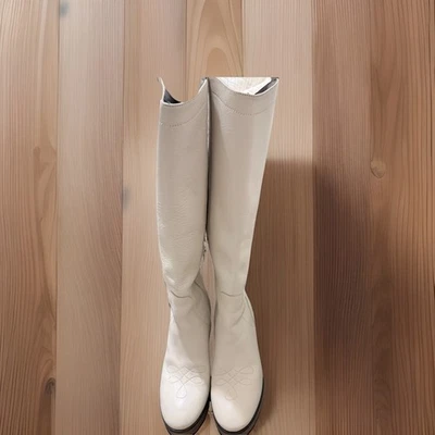 Anthropologie Women's Crème Tall Vegan Leather Boots - Image 1 of 3