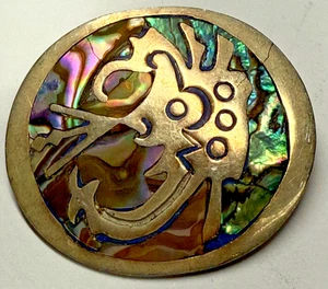 Vintage Taxco Sterling Abalone Brosche/Anstecknadel — irisierende Muschel im Sterling Rahmen - Bild 1 von 4