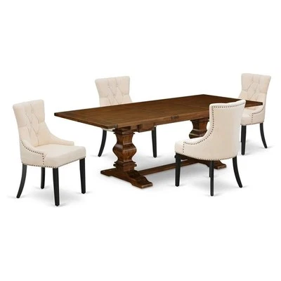 East West Furniture Lassale 5-piece Wood Dining Set in Walnut/Light Beige - Image 1 of 4