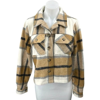 Chaqueta Camisa Mi Ami Marrón Blanco Cuadros Franela Manga Larga Cuello Botón M Foto 1 de 4