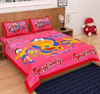 cartoon Cotton Double Size Bedsheet with 2 Pillow Covers code 253 - Image 1 of 3