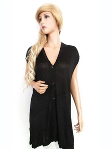 Part two Size S/M Black Buttoned Tunic Blouse Rayon Short Sleeve - Picture 1 of 5
