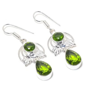 Green peridot  Gemstone 925 Sterling Silver Handmade Jewelry Earring Size 2.25" - Picture 1 of 1