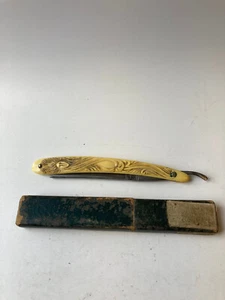 Antique Straight Razor Bowdin Wedge Yellow Handle Art Nouveau - Picture 1 of 10