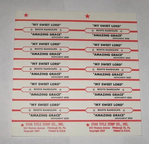 Boots Randolph Full Sheet 10 Jukebox Title Strips My Sweet Lord GEORGE HARRISON - Picture 1 of 1
