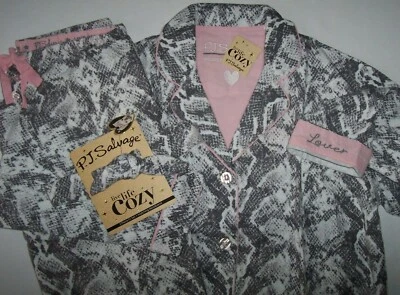 NUEVO CON ETIQUETAS PJ Salvage CÁLIDO Gris/Blanco PIEL DE SERPIENTE LAGARTO COCODRILO Franela Pijama Conjunto S AMANTE Foto 1 de 4