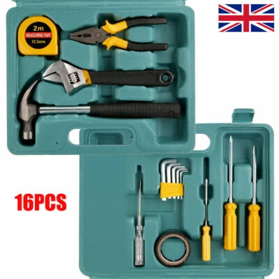 16X DIY Household Hand Tool Kit Set Home With Organiser Basic Tools Box - Image 1 of 4