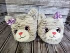 Girl's Gray Purple Bow Faux Fur Cat Slippers Youth Large 2-3 Fluffy Fuzzy 