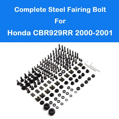 Fit For Honda CBR929RR 2000 2001 Complete Black Steel Fairing Bolt Body Screw US - Изображение 1 из 4