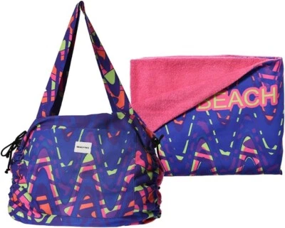 Toalha de praia retrô neon grande + bolsa de viagem 35”x59” praia secagem rápida sem areia turca - Imagem 1 de 4