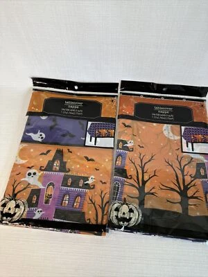 Halloween Plastic Table Covers Set Of 2 Haunted House Ghost Bats - Image 1 of 4