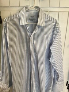 CHARLES TYRWHITT Men's Dress Shirt Non-Iron Stripe Wht Blue Classic Fit 16-34 - Picture 1 of 4