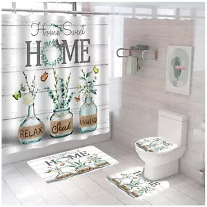 4 PCS Green Eucalyptus Shower Curtain Sets,Home Sweet Bathroom Set with Showe... - Picture 1 of 10
