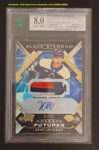 2022-23 UPPER DECK BLACK DIAMOND KENT JOHNSON GRADED 8.0 FUTURES PATCH AUTO 3/25 - Picture 1 of 3