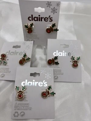 Claire's Reno Cuernos Verdes Tachuelas Pendientes Navidad Lote De 4 Foto 1 de 4