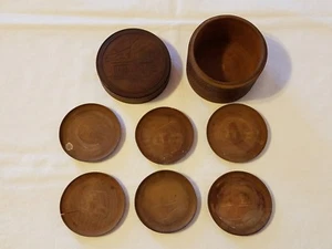 Wood Bar Coasters in covered wood container - Oriental Theme - Picture 1 of 5