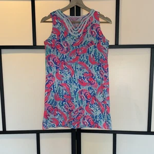 Lilly Pulitzer Dress Girl XL 12 Cosmic Coral CRACKED UP MINI HARPER Shift Resort - Picture 1 of 21