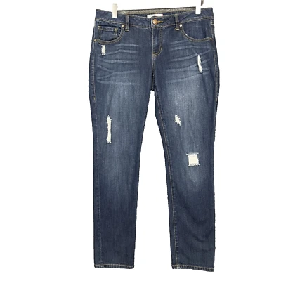 Cabi Jeans Womens 8 Blue Slim Boyfriend Distressed Whiskering Cotton Stretch - Image 1 of 4