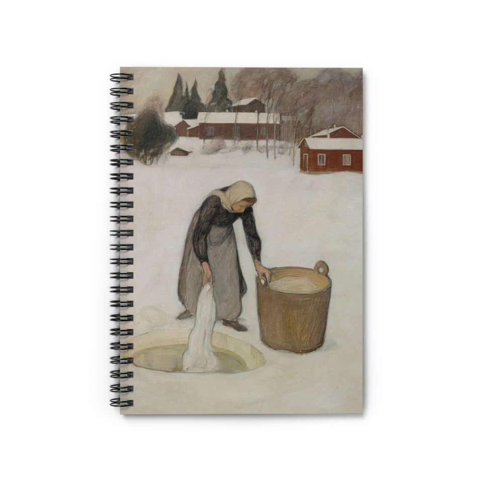 Washing on the Ice - Pekka Halonen Vintage Finnish Art - Lined Spiral Notebook - Image 1 of 1