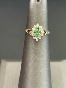 14k Yellow Gold 16pt Emerald and 24pt Diamond Ring (A49) - Picture 1 of 8