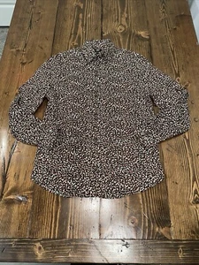 Express Button Down Long Sleeve Medium Slim Dress Shirt Brown White Black - Picture 1 of 8