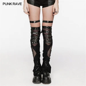 Punk Rave Damen durchsichtige schmale lange Stulpen Schnalle Dekor Knie Accessoires - Bild 1 von 19