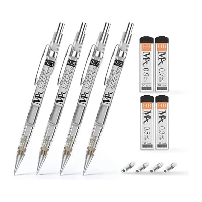 4er Set Druckbleistift mit Radiergummis & Etui Minen 0,3 – 0,9mm Bleistift - Bild 1 von 4