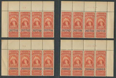 Canada Revenue FE16 Mint Electric Light Inspection Plate Strips of 4 Cover