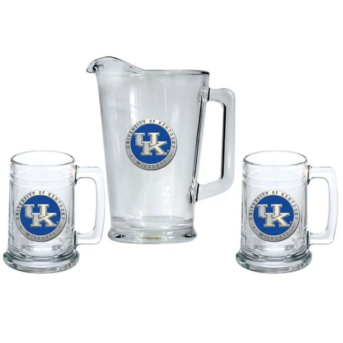 Kentucky Wildcats UK Pitcher and 2 Stein Glass Set Beer Set Cover