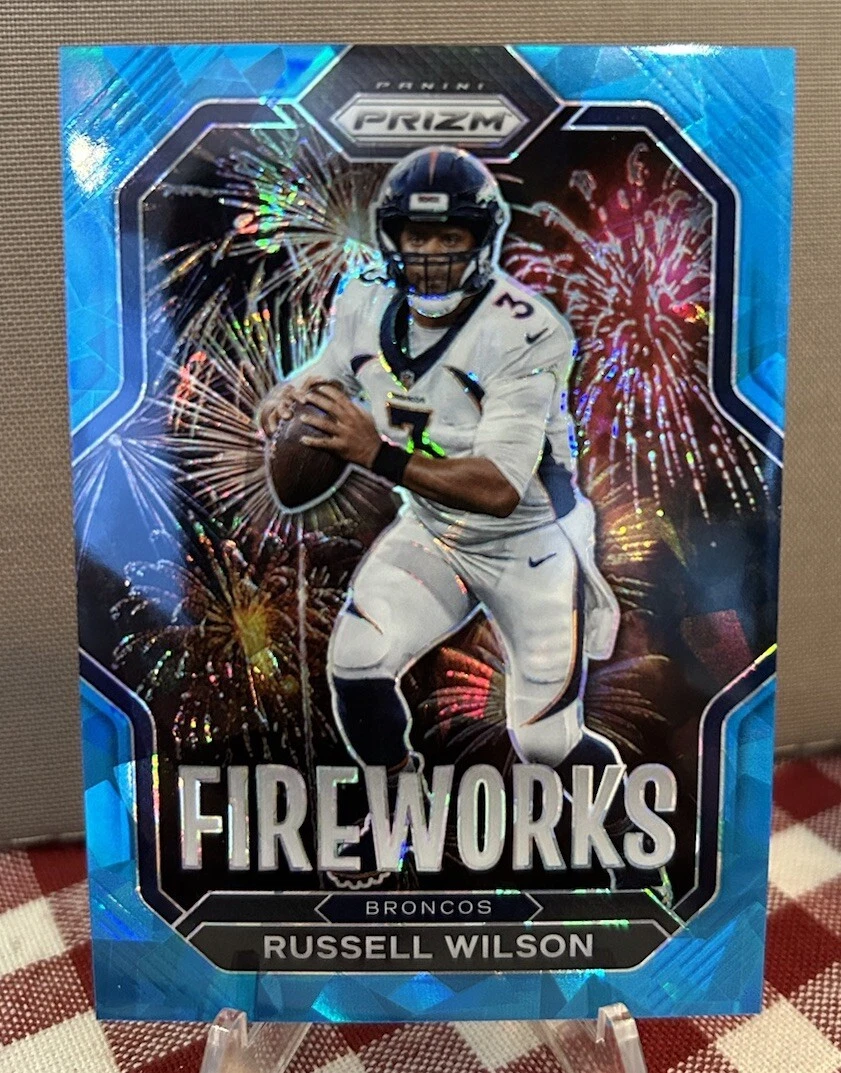 2022 Russell Wilson Prizm Fireworks Blue Cracked Ice #/99 Broncos