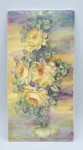 Vtg Floral Painting on Porcelain Tile Chrysanthemums. Artist Signed ~9" x 4.75". - Picture 1 of 9