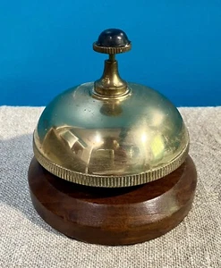 Vtg 90s BOMBAY Company BRASS Wood Desktop BELL Hotel Dinner Bedside Service - Picture 1 of 6