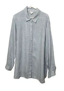 J.Jill Love Linen Plus Size 3X Long Sleeve Button-Up Shirt Blue Lagenlook - Picture 1 of 7