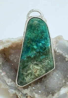 Sterling Silver & Chrysocolla Artisan Pendant, Handmade By Debbie - Изображение 1 из 4