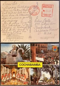 1978 Bolivia Cochabamba meter & Post Card to US  *d - Picture 1 of 3