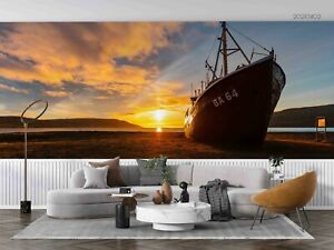 3D Sunrise Ocean Boat Wallpaper Wall Mural Removable Self-adhesive 23
