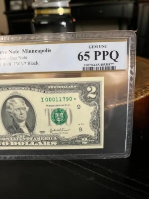 UNITED STATES 2003 $2 STAR NOTE, MINNEAPOLIS. FR# 1937-I*  PCGS 65PPQ. GEM UNC - Image 1 of 3