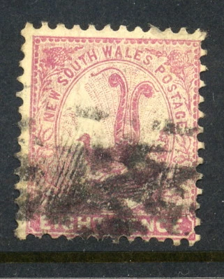 1888-1889 Nueva Gales del Sur SC 81b Usado, 8p Rojo Violeta, Perf 12 x 11.5 Foto 1 de 2