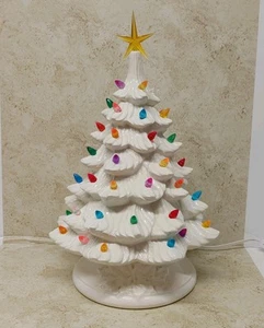 Vintage Ceramic Lighted Christmas Tree With Base White Works - Picture 1 of 24