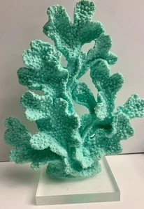 Faux Mint Green Coral Reef Figurine 9”x8.25”x4” Acrylic Base, Coastal Decor - Picture 1 of 7