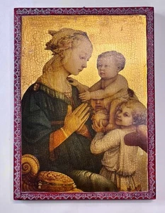 "Placa de madera dorada florentina italiana grande vintage adorando a la Virgen María 14,5""" - Imagen 1 de 8