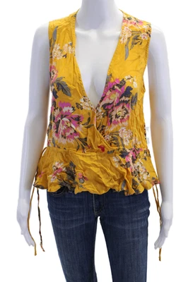 MINKPINK Womensa Floral Print Sleeveless Tank Top Yellow Pink Size Small - Image 1 of 4